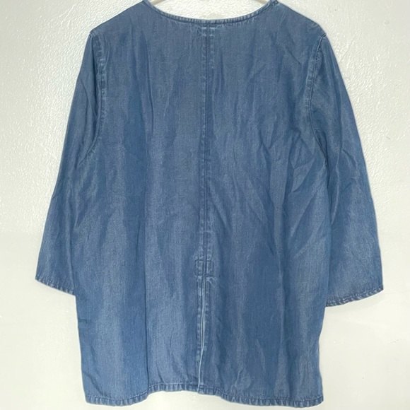 Nordstrom Women Blue Denim Chambray Embroidered Back Cut Out 100% Lyocell Large - Picture 7 of 7